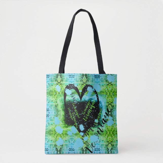 Green Turquoise paint heart name Veronique Tote Bag (Front)