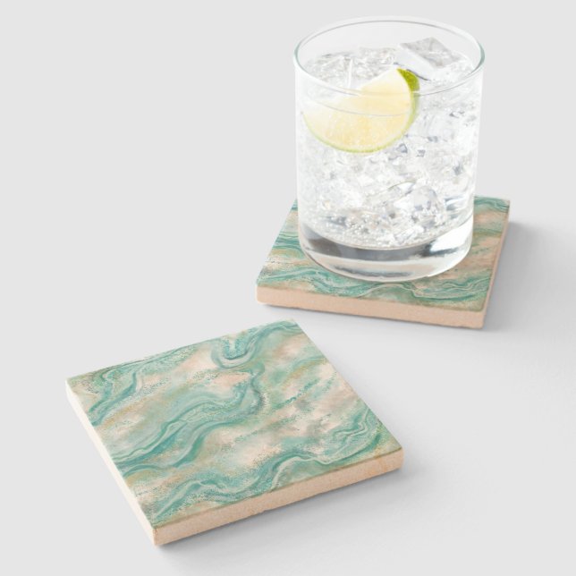 Green Turquoise Pattern Stone Coaster (Side)
