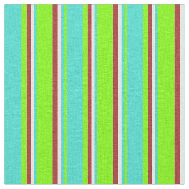 Green, Turquoise, White & Brown Coloured Lines Fabric (Close Up)