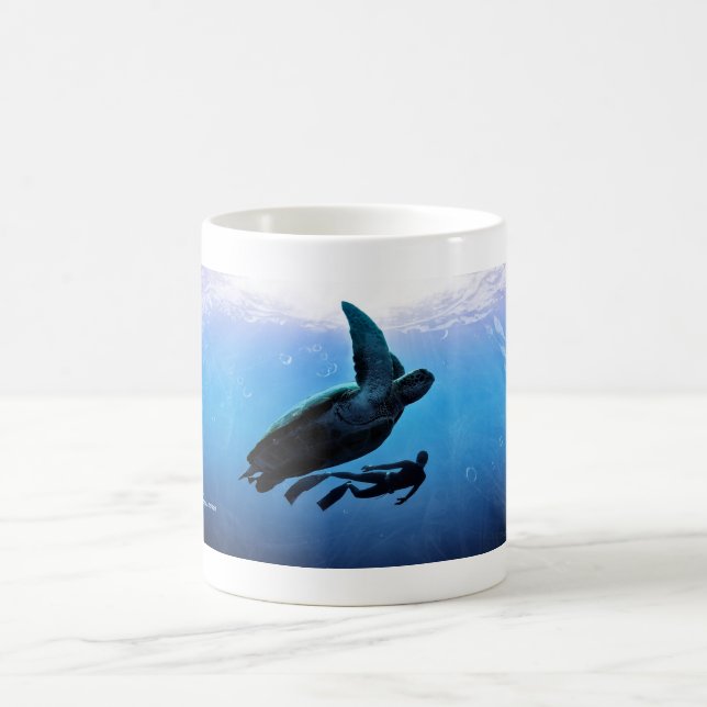 Green Turtle And Freediver Coffee Mug (Center)