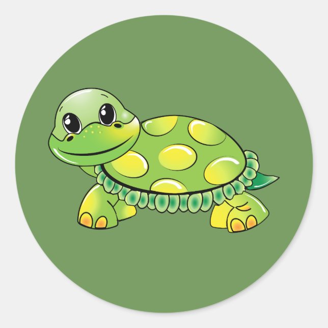 Green Turtle Classic Round Sticker (Front)