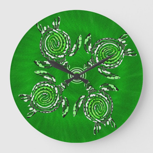 Green Turtle Dot Art,   Large Clock (Front)