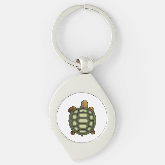 Green Turtle on White Background Keychain (Front)