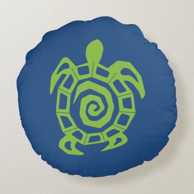 Green Turtle Pattern Round Pillow (Back)