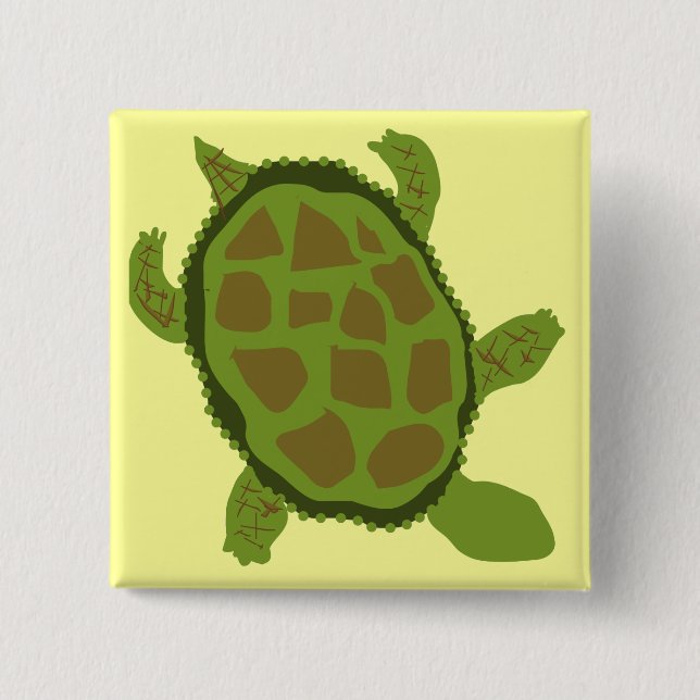 Green Turtle Tshirts and Gifts 2 Inch Square Button (Front)