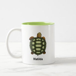 Green Turtle with Editable Name & Monogram Two-Tone Coffee Mug