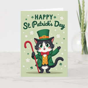 Green Tuxedo Cat Day Card