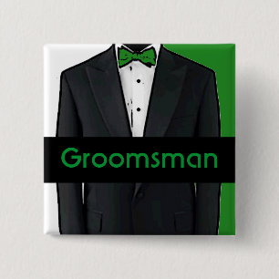 Green tuxedo customizable groomsman button