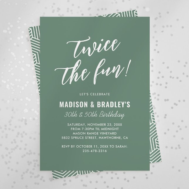 Green Twice the Fun Birthday Invitation (Creator Uploaded)