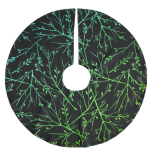 Green Twigs on Black  Brushed Polyester Tree Skirt