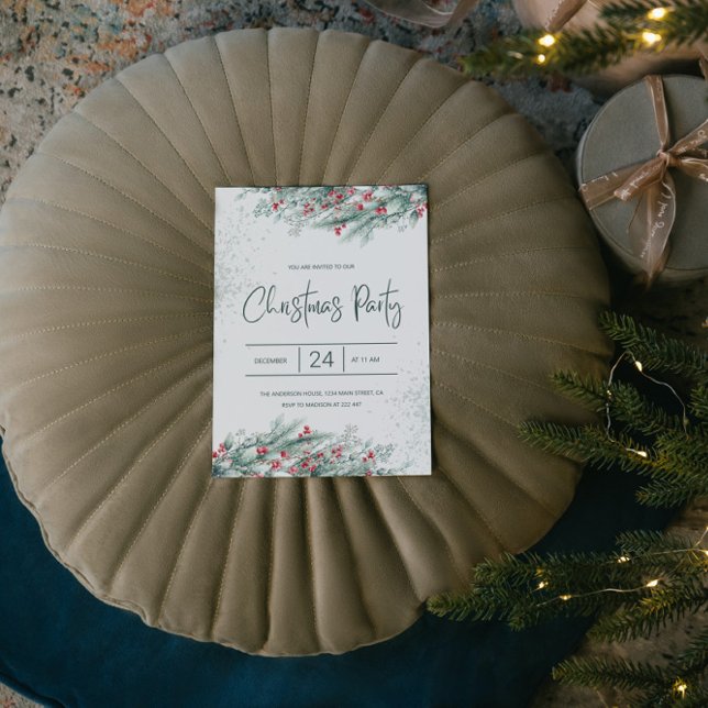 Green Twigs Red Holly Berries Christmas   Invitation (Creator Uploaded)