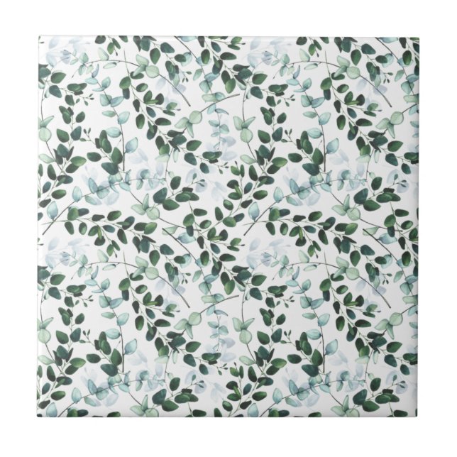 Green Twining Leaves Seamless Ceramic Tile (Front)