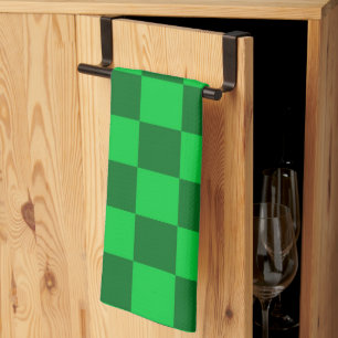 Green Two Toned Chequerboard Pattern Kitchen Towel