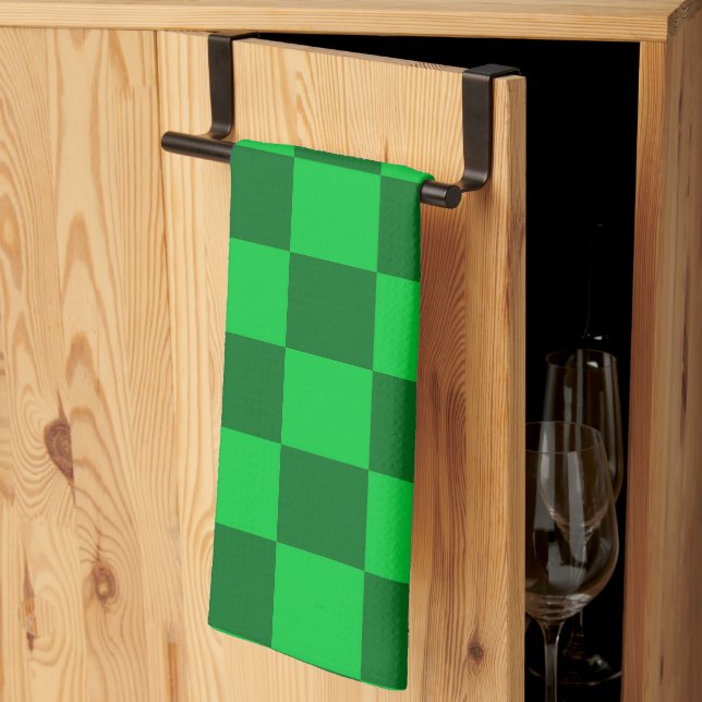 Green Two Toned Chequerboard Pattern Kitchen Towel (Thirds Fold)