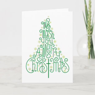 Green typographic Christmas tree Holiday Card