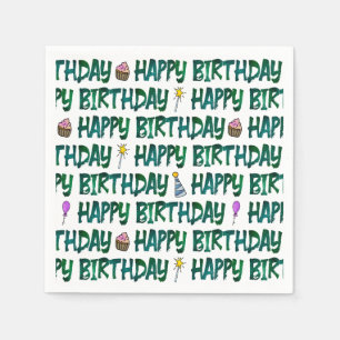 Green Typographic Happy Birthday Pattern  Napkin
