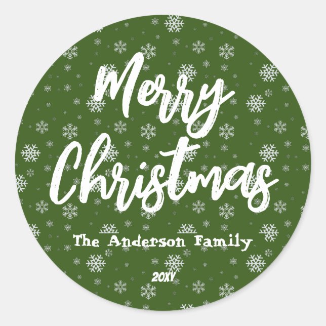 Green Typography Minimal Modern Merry Christmas Classic Round Sticker (Front)