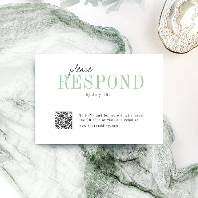 Green typography minimalist QR code wedding  RSVP Card (Green typography minimalist QR code wedding RSVP Card)