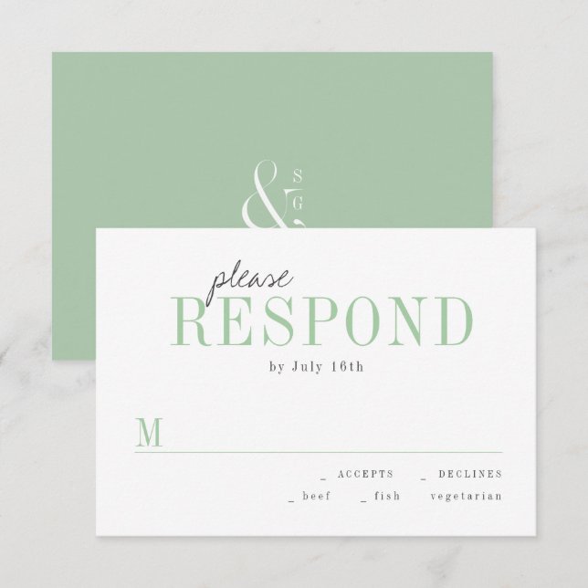 Green typography minimalist wedding RSVP (Front/Back)