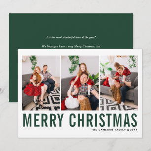 Green Typography Photo Collage Merry Christmas Holiday Card
