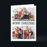 Green Typography Three Photo Merry Christmas Card<br><div class="desc">Merry Christmas! Send Christmas greetings to family and friends with this customizable Christmas photo card. It features green simple typography and snow pattern. The texts are fully customizable for any holiday greetings. Personalize this modern Christmas card by adding your photos, name and other details. Available in other colors and cardstock....</div>
