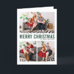 Green Typography Three Photo Merry Christmas Card<br><div class="desc">Merry Christmas! Send Christmas greetings to family and friends with this customizable Christmas photo card. It features green simple typography and snow pattern. The texts are fully customizable for any holiday greetings. Personalize this modern Christmas card by adding your photos, name and other details. Available in other colors and cardstock....</div>