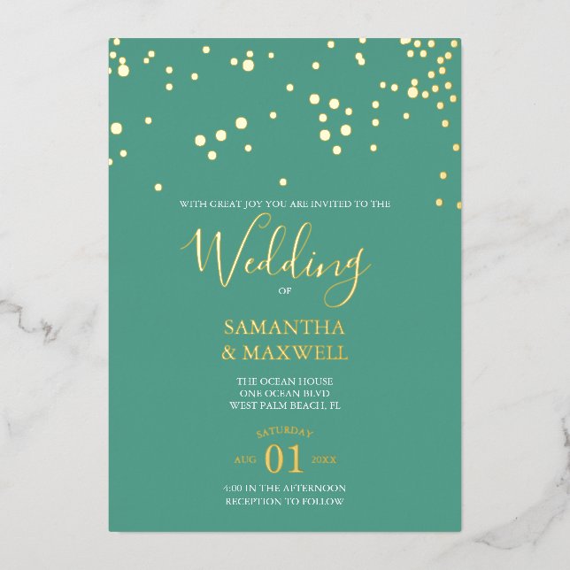 Green Typography Wedding Foil Invitation (Front)
