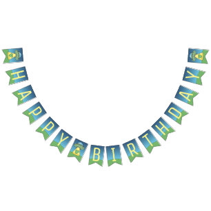 Green UFO Alien Happy Birthday Bunting Flags