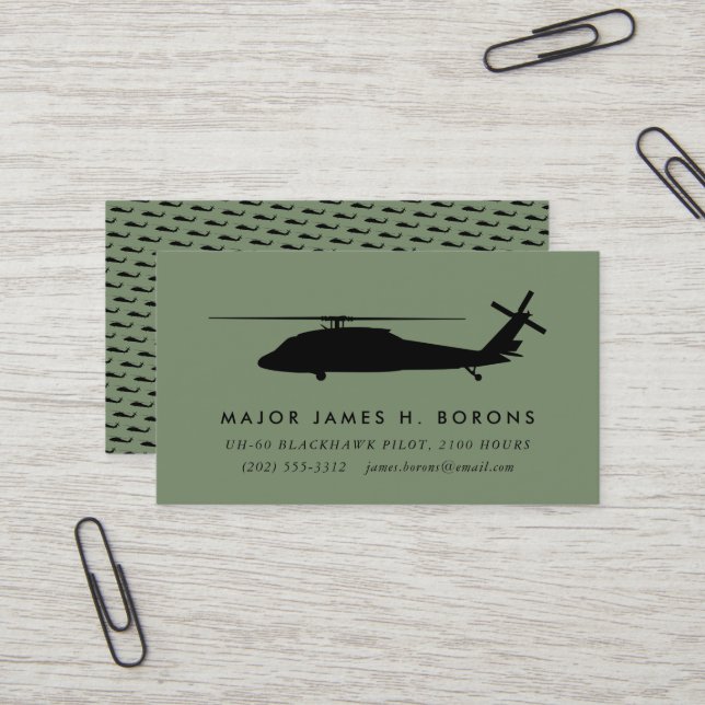 Green UH-60 Blackhawk Military Pilot Business Card (Front/Back In Situ)