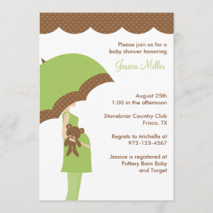 Green Umbrella Baby Shower Invitation