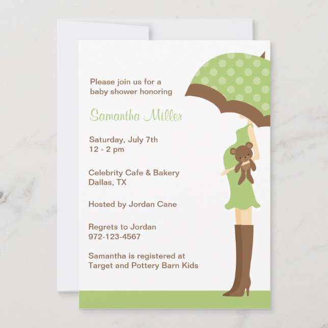 Green Umbrella Baby Shower Invitations (Front)