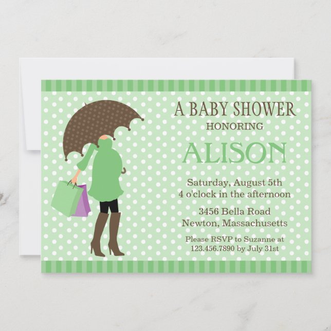 Green Umbrella Baby Shower Invite (Front)