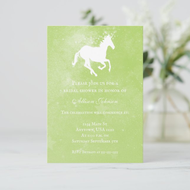 Green Unicorn Bridal Shower Invite (Standing Front)