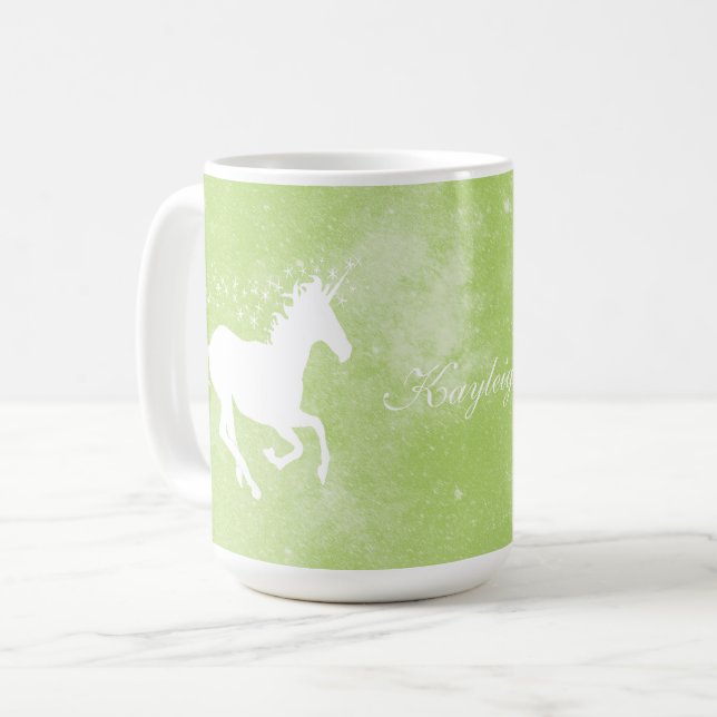 Green Unicorn Personalized Coffee Mug (Front Left)
