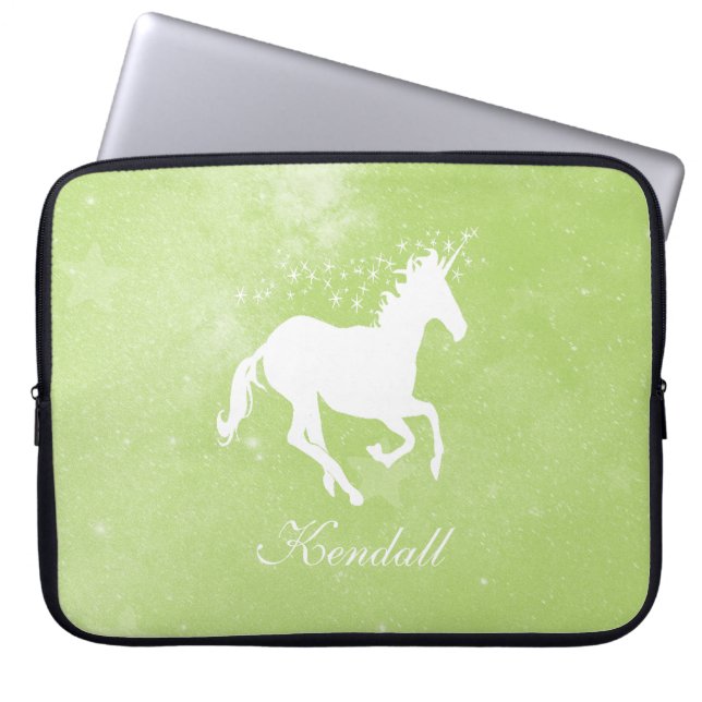 Green Unicorn Personalized Laptop Sleeve (Front)