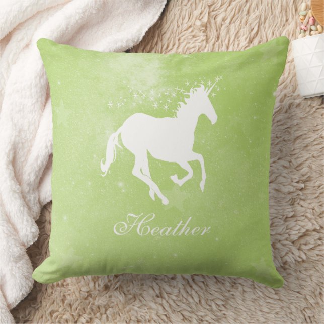 Green Unicorn Personalized Throw Pillow (Blanket)