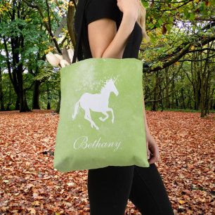Green Unicorn Personalized Tote Bag