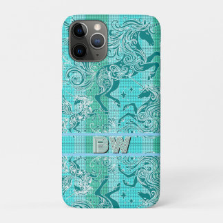 Green Unicorn Plaid Pattern Personalized Monogram iPhone 11 Pro Case