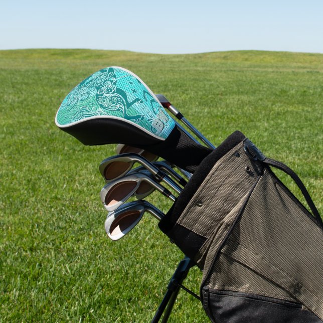Green Unicorn Plaid Pattern Personalized Monogram Golf Head Cover (In Situ)