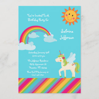 Green Unicorn Rainbow 5x7 Birthday Invitation