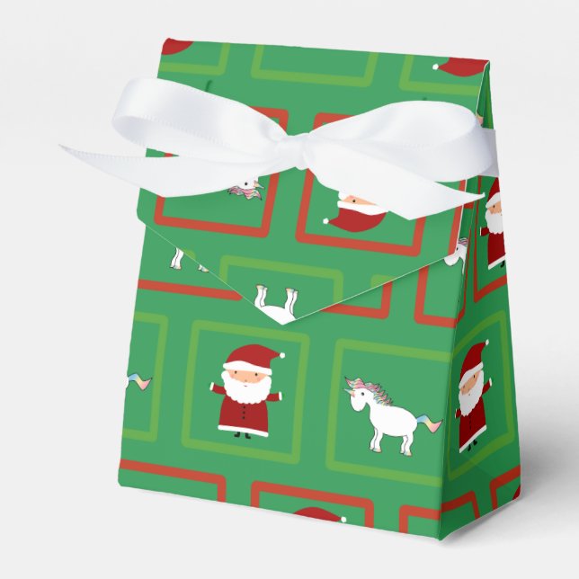 Green unicorns santa claus pattern favor box (Front Side)