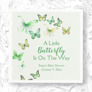 Green Unisex A Little Butterfly Baby Shower  Napkin