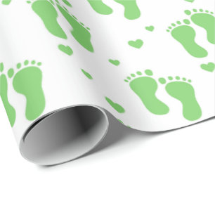 Green unisex feet baby wrapping paper