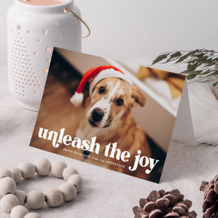 Green Unleash the Joy Dog Photo Holiday Card