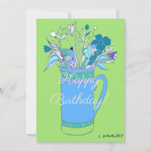 Green V2 Colourful Happy Birthday Flowers In Mug Holiday Card