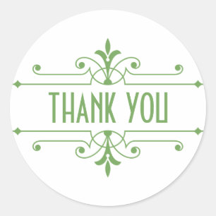 Green v2 Fancy Ornamental Thank You Stickers