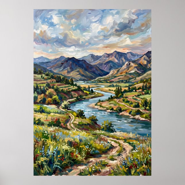 Green Valley Mountain Landscape Poster (Front)