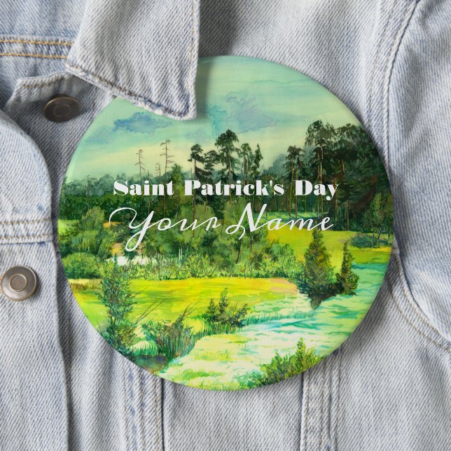 green valley painting Watercolor  6 Inch Round Button (In Situ)