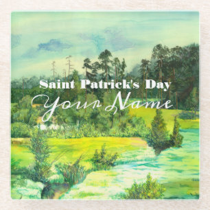 green valley painting Watercolor  Glass Coaster