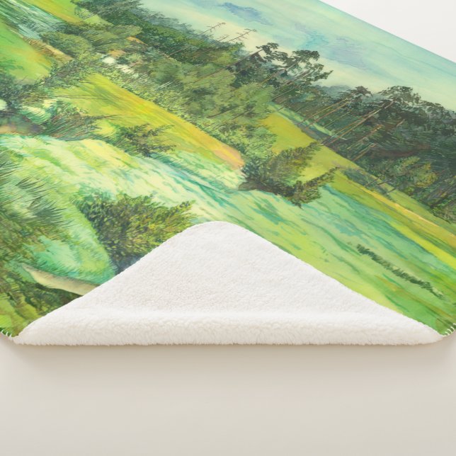 green valley painting Watercolor Sherpa Blanket (3/4)